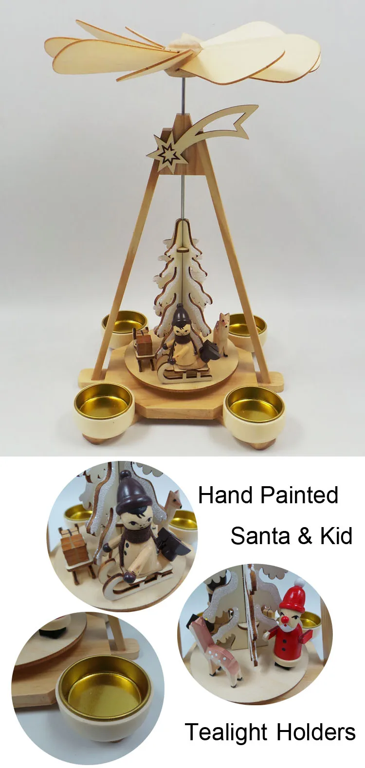 Laser Cut Wooden Christmas Weihnachten Pyramid With Rotating Christmas