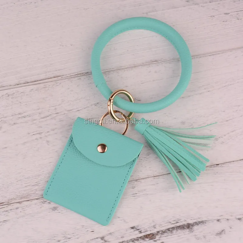 New Styles Pu Leather Leopard Keyring Bracelet Credit Card Holder Wrist