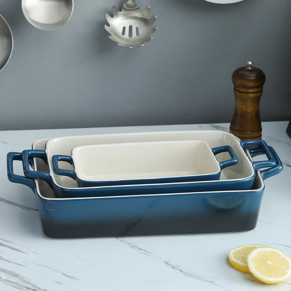 Hot Sale Ceramic Baking Dish Pans Blue Rectangle Stoneware Bakeware