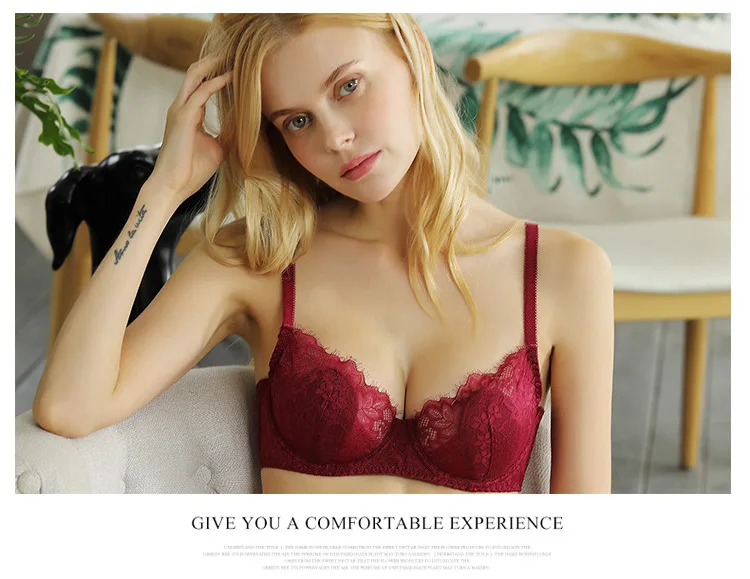 Women's Sexy Lace Thin Transparent Bra Set Large Size Wire-Free Support Adjusted Straps Breathable Solid Pattern Waist Thongs