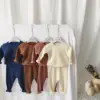 High quality 2 pieces set newborn baby clothes solid colour ribbed baby clothing