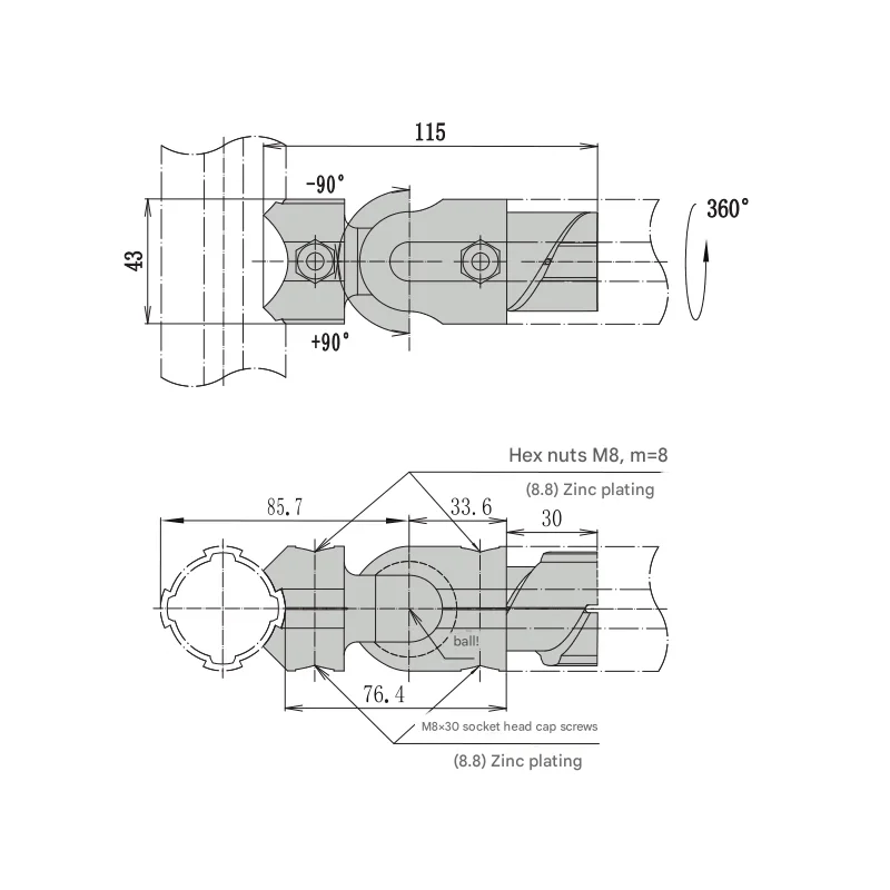 product 43mm series 180 degree fixed internal connector third generation lean pipe connector aluminum alloy profile round pipe-12