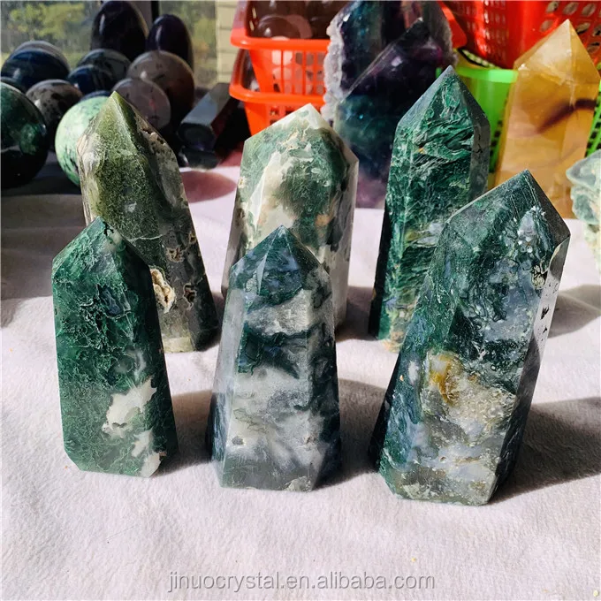 Moss Agate Obelisk Point Tower/ Natural Crystals