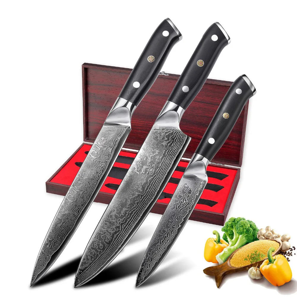 专业3pcs 日本大马士革钢厨刀套装 - buy 日本大马士