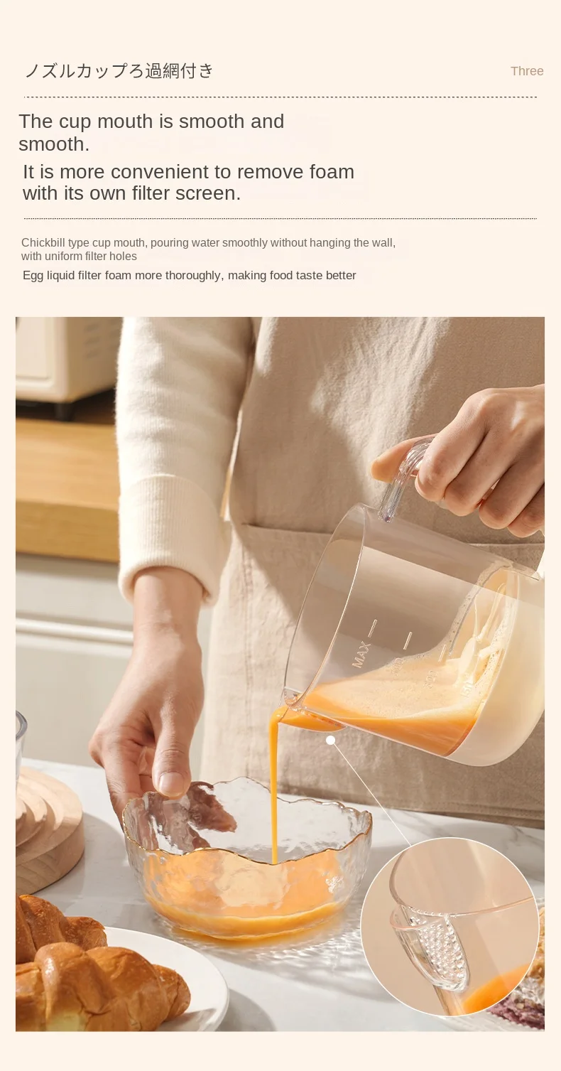 Egg Whisk with Blade Base Multi-Purpose Handheld Mixer for Baking Cream&Protein Shakes Measuring Marks&Filter Spout Easy Clean