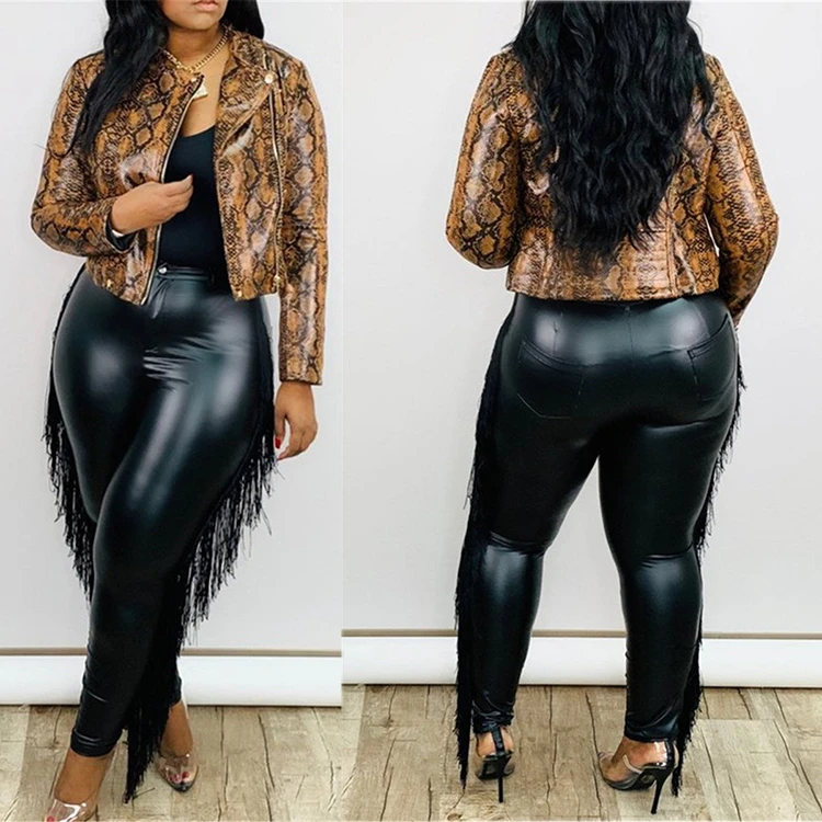 Hot Onsale Good Quality Fashion Womens Winter Clothing 2021 Casual Tassels Women Plus Size Leather Pants