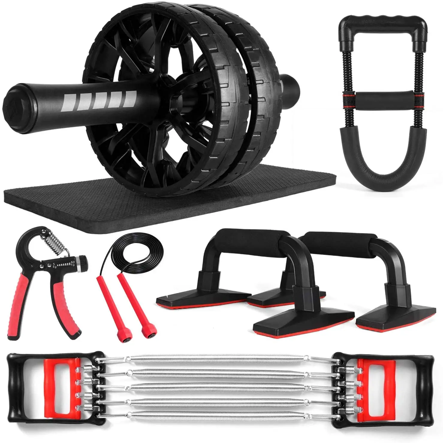 
6-in-1 Home Fitness Gyms AB Wheel Roller+Push Up Bars Stand+Arm Rally Bars+Hand Grip+Wrist Rally Bars+Bracers-Gym Core Abdominal 