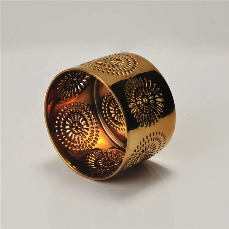 8oz Vintage gold tealight ceramic candle tin