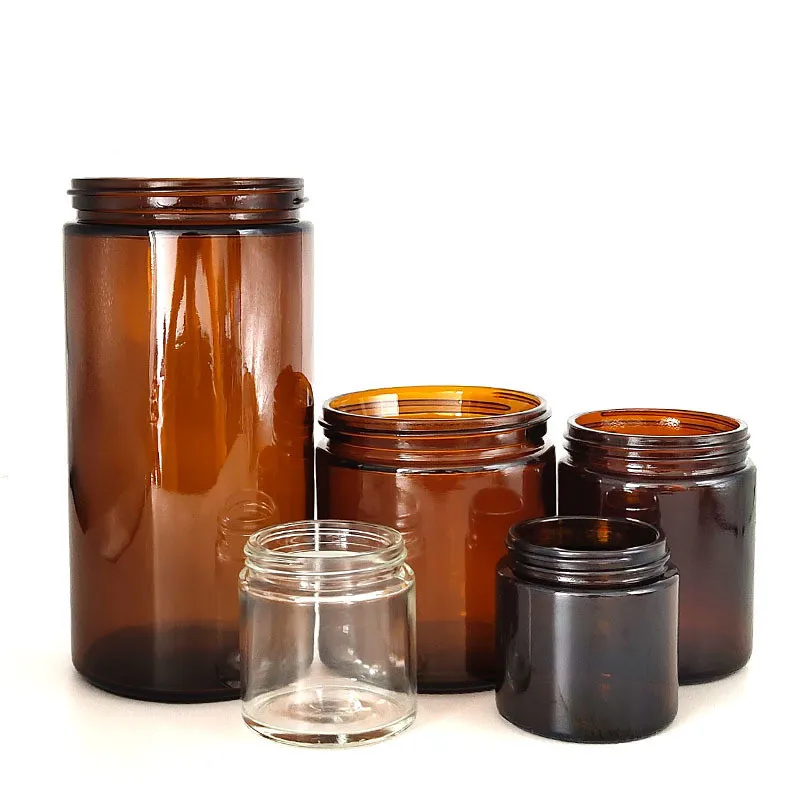 100ml 250ml 500ml Amber Custom Glass Candle Jar with Metal Lid