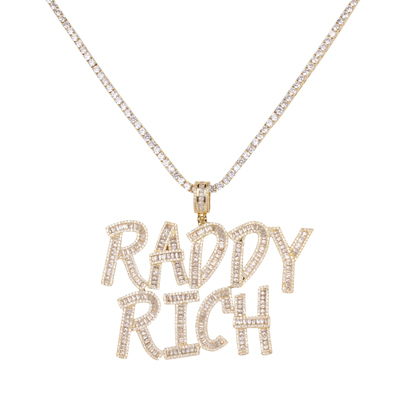 

Hip Hop Chain Rock Jewelry initial pendants Men's Women Letters Bling Zirconia Baguette name plate Necklace