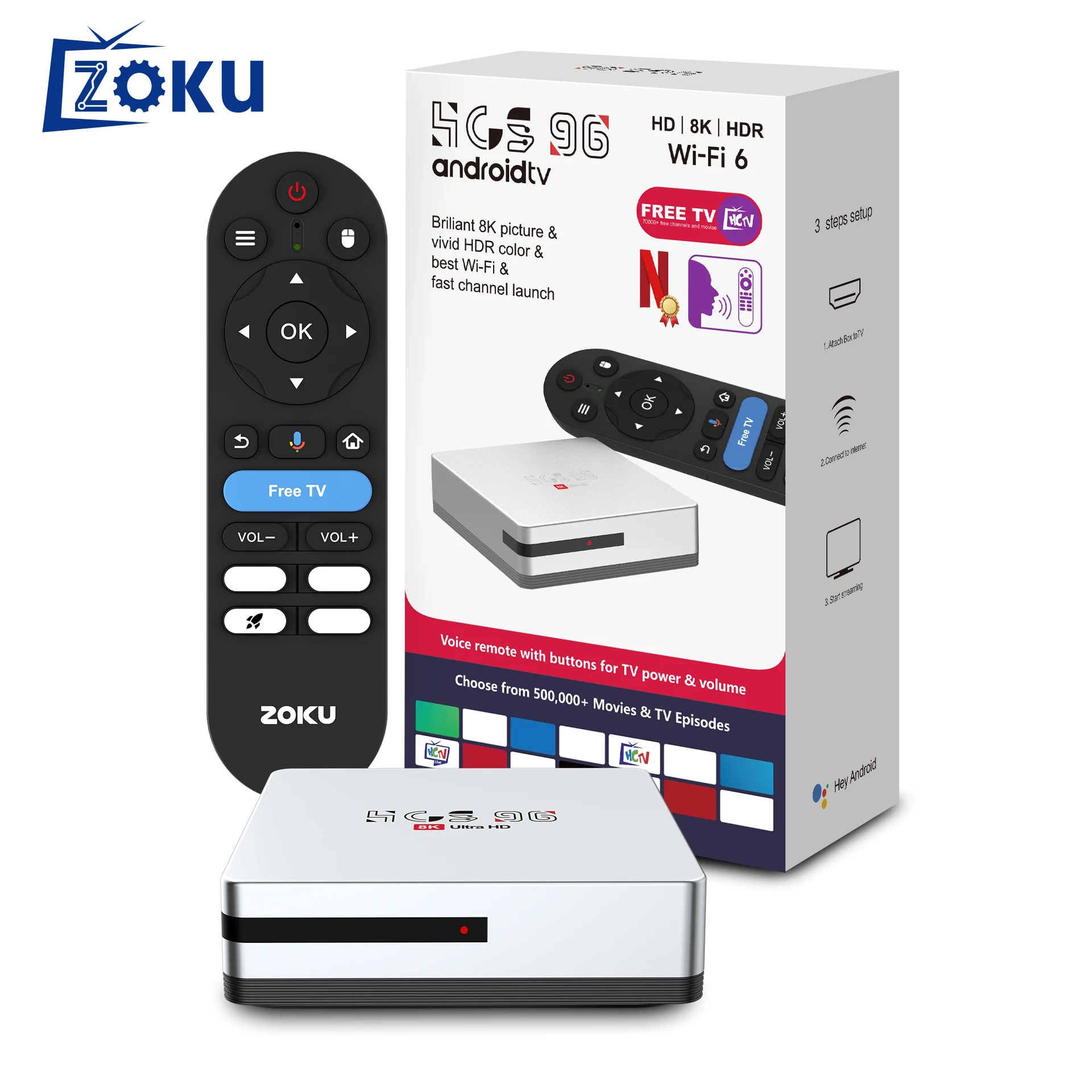 ZOKU Original Android 16 Smart TV Box, 4GB RAM, 64GB ROM, Quad