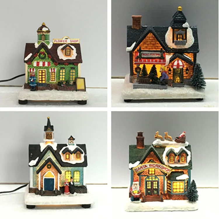 Polyresin Led Santa Shop Decoration Big Village Fiber Optic Christmas