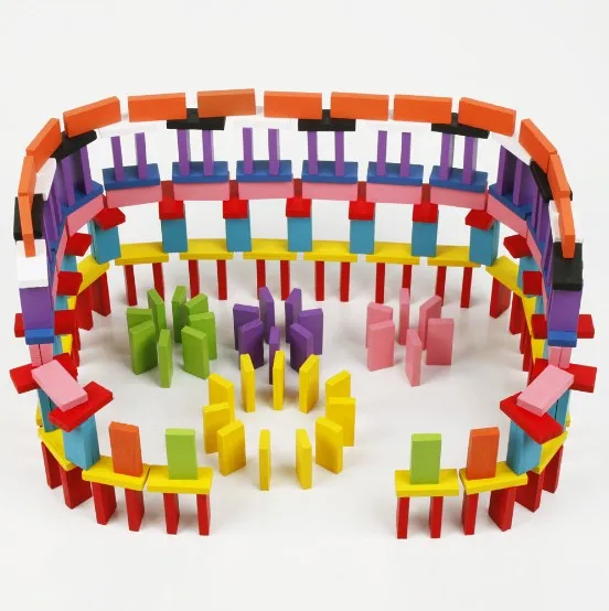 3D DIY Domino kits 120 PCS Colorful Wooden Dominos Blocks Set, Kids Game Educational Play Toy