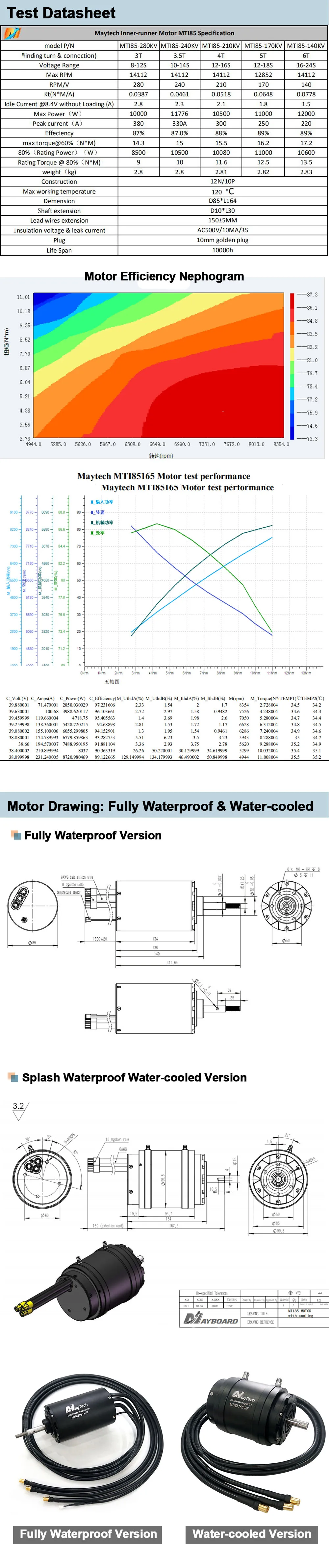 Maytech Electric Hydrofoil 85165 130kv Inrunner Waterproof Motor For