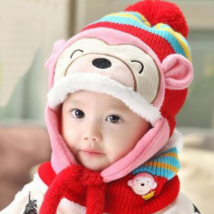 Chapeau D Hiver Unisexe Pour Bebe Au Crochet De Singe Chapeau Tricote Avec Boucles D Oreille Foulard De Cou Buy Bonnet Et Echarpe En Tricot Bonnet D Hiver Bebe Avec Oreillettes Bonnet Bebe Au Crochet Fait Main Product
