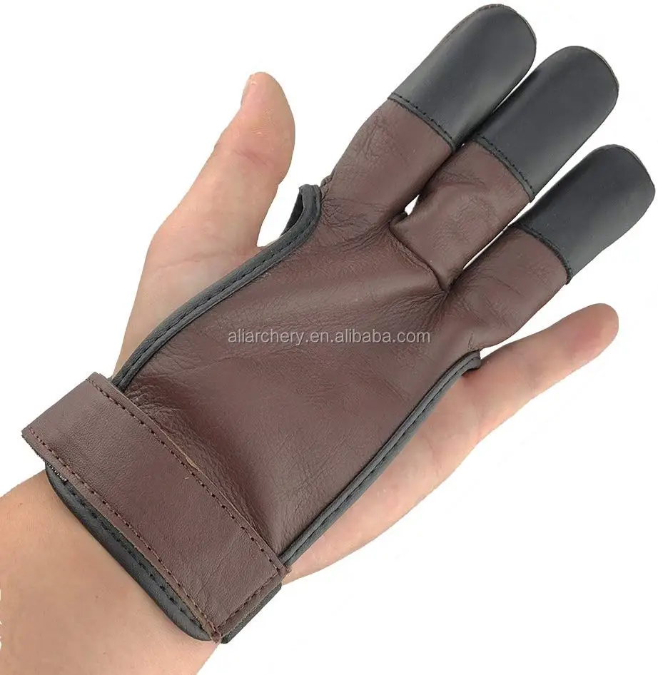 3 Finger Leather Archery Gloves For Recurve Bow Traditional Bow And