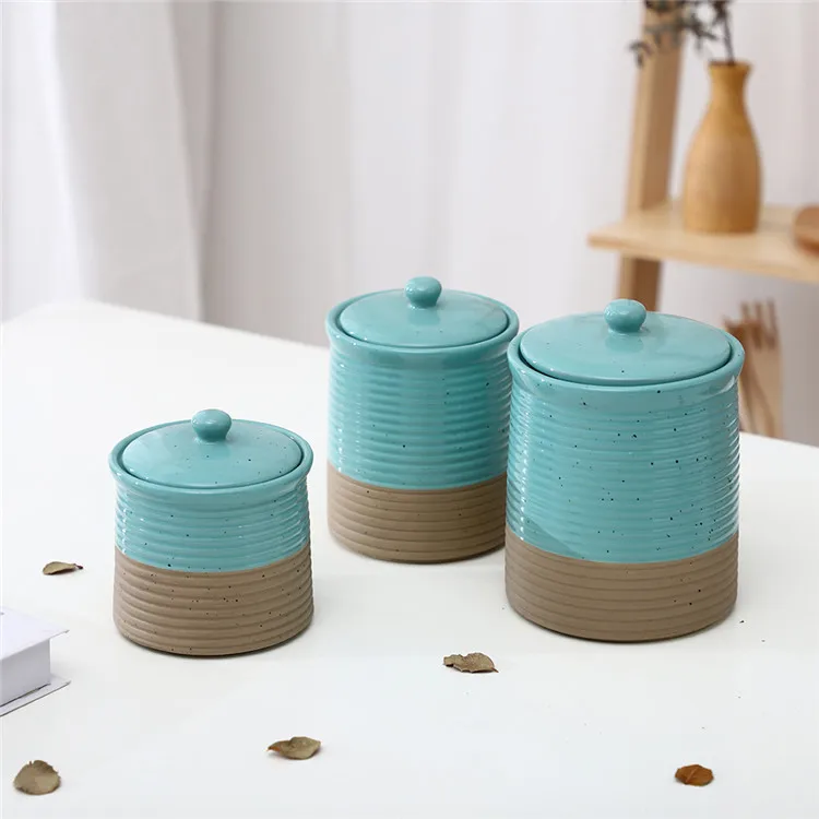 Latest arrival kitchen food container custom cheap tea sugar coffee ceramic storage jars set with lid.jpg