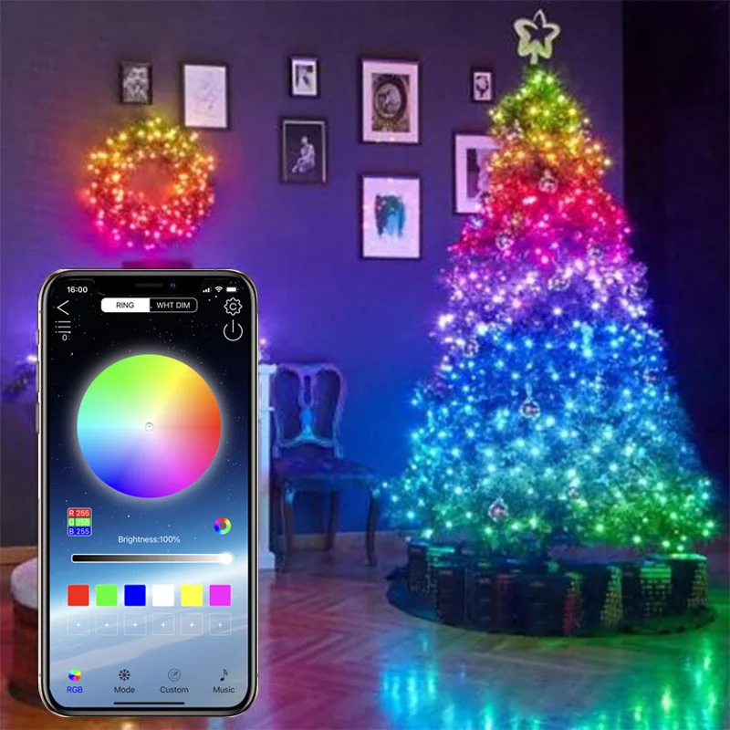 Waterproof Music Sync Smart RGB WIFI APP Control LED Copper Wire String Light Christmas Light for tree outdoor Decoration