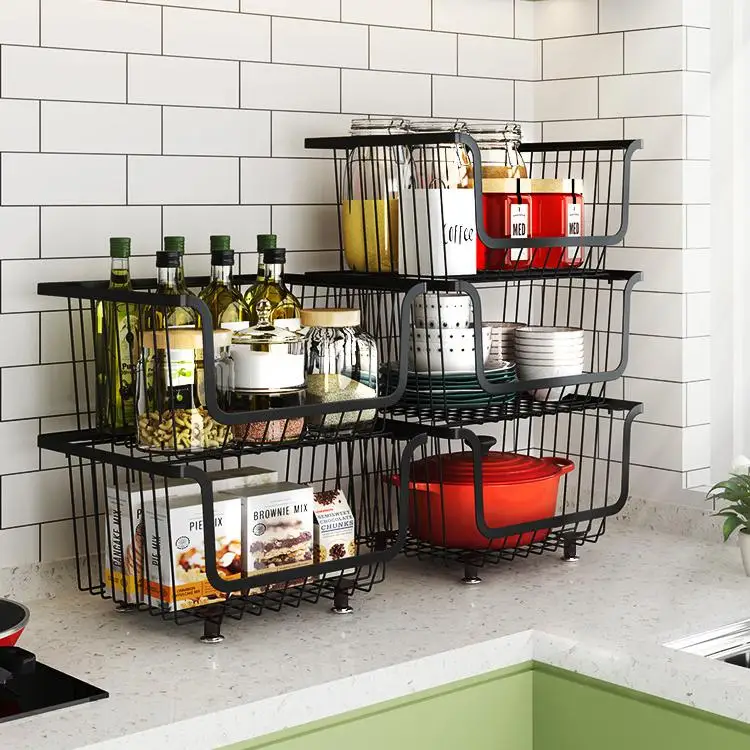 Rolling Stackable Baskets 5 Tiers Black Coating Utility Storage Cart