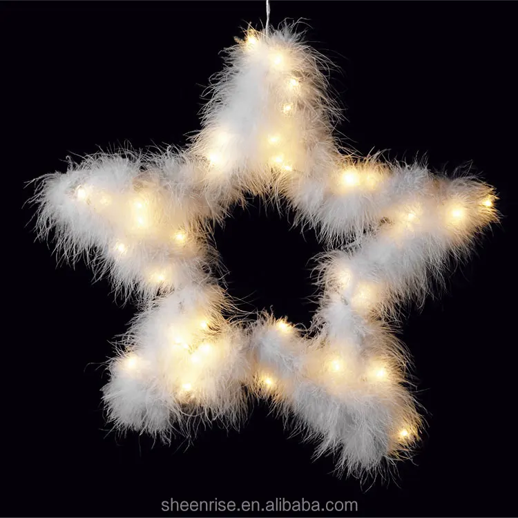 Feather garland ring 24L LED star motif light indoor decoration battery operated