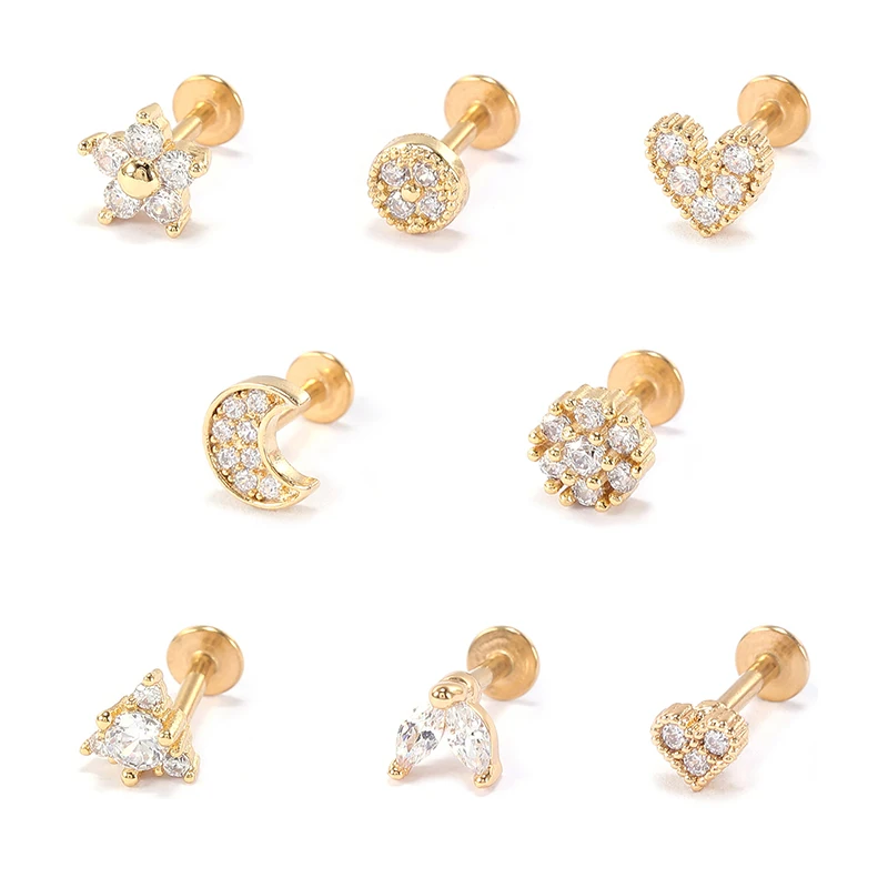HOVANCI 14K Solid Gold Bioplast Push in Labret Piercing Monroe Lip Piercing Clear CZ Tragus Helix Stud Earring Lip Stud