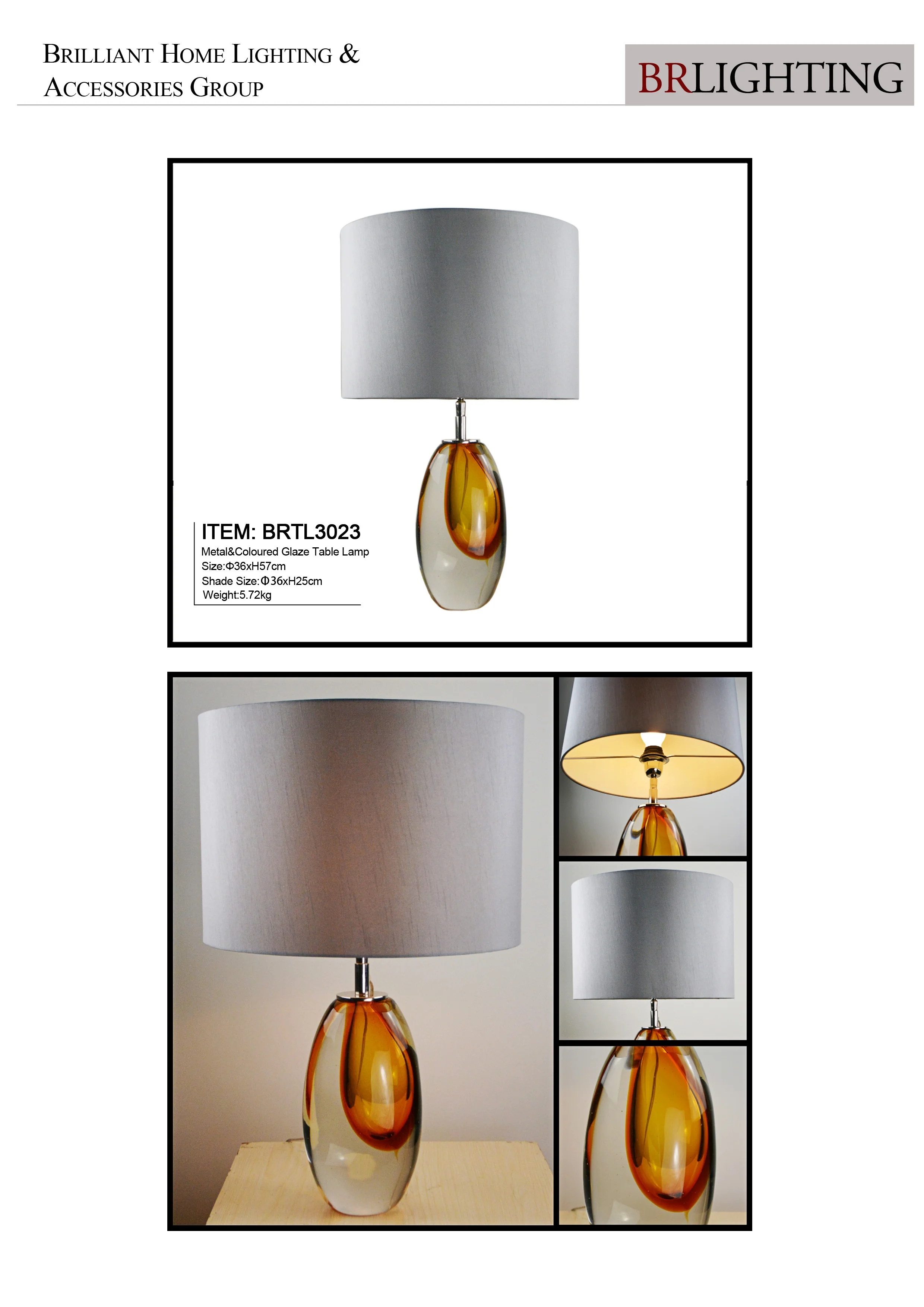 Unique Design Crystal Hand Blown Glass Table Lamp in Amber with Gray Lampshade Murano Glass Table lamps for Bedroom