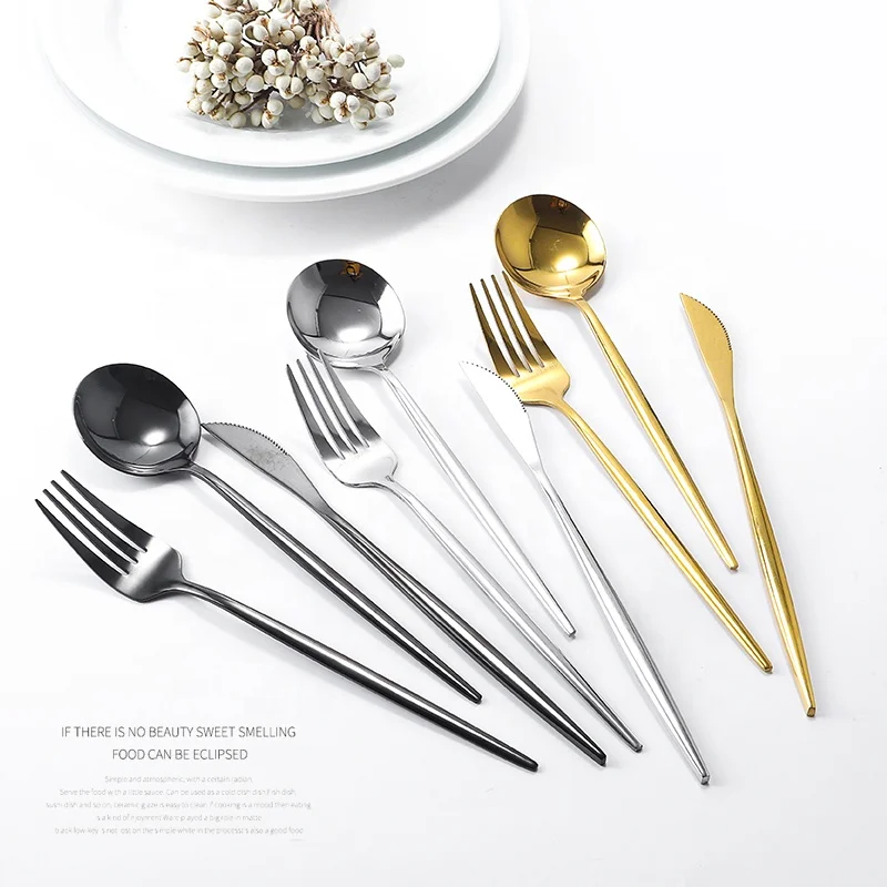 
Restaurant cheap silver fancy flatware set hotel silverware plated flatware stainless steel cutlery 