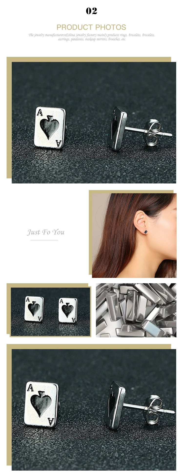 New design Stainless steel stud earrings with A of Spades pattern ES-250