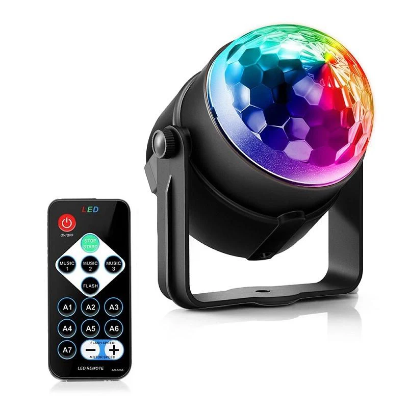 7 Colors Sound Activated Remote Control Dj Lights Rotating crystal disco ball lights Strobe led mini stage party lights supplier