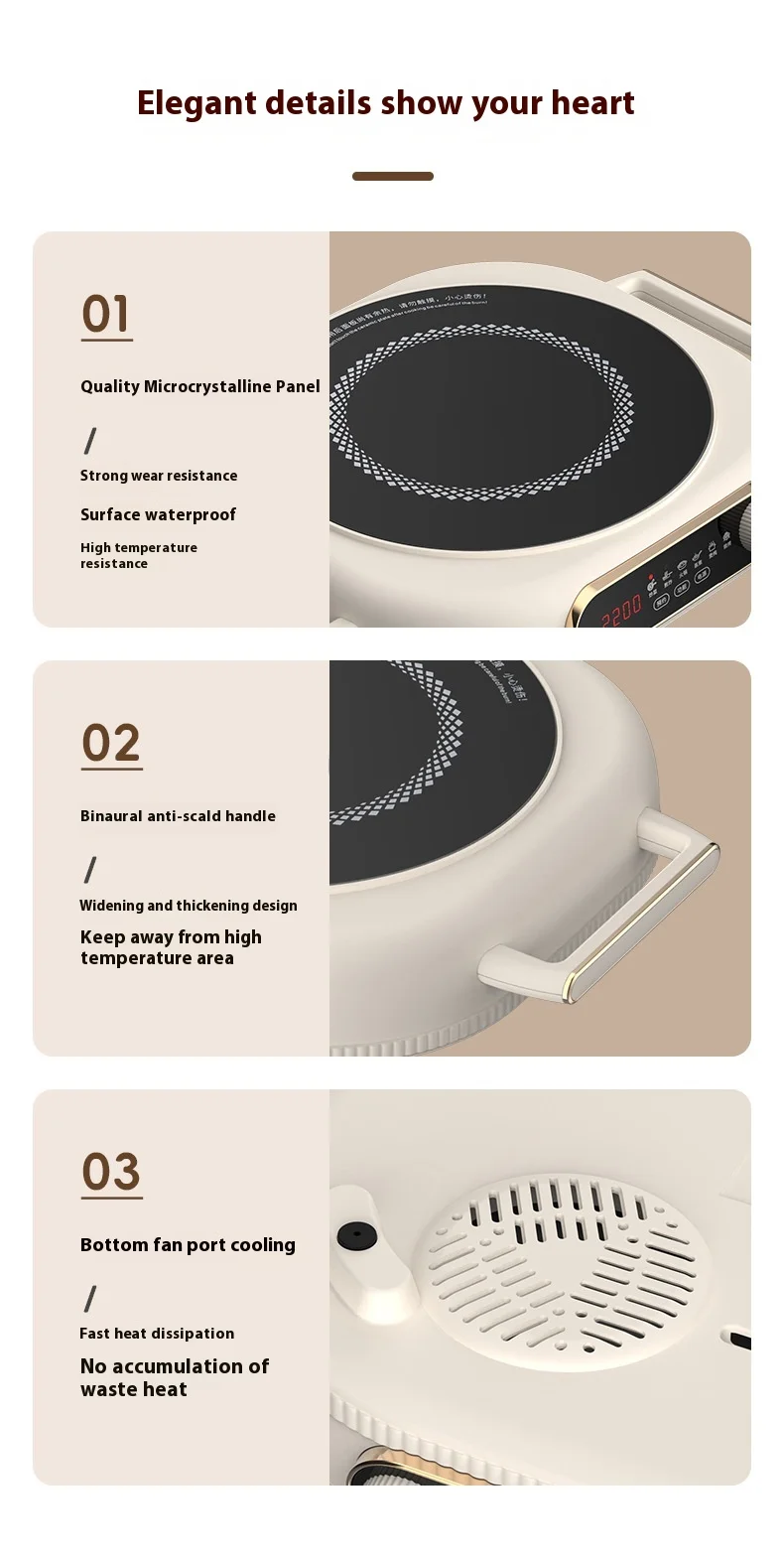 3500W High Power Smart Electric Ceramic Cooktop with Semi-Crystal Panel & 3H Timer for Home Use