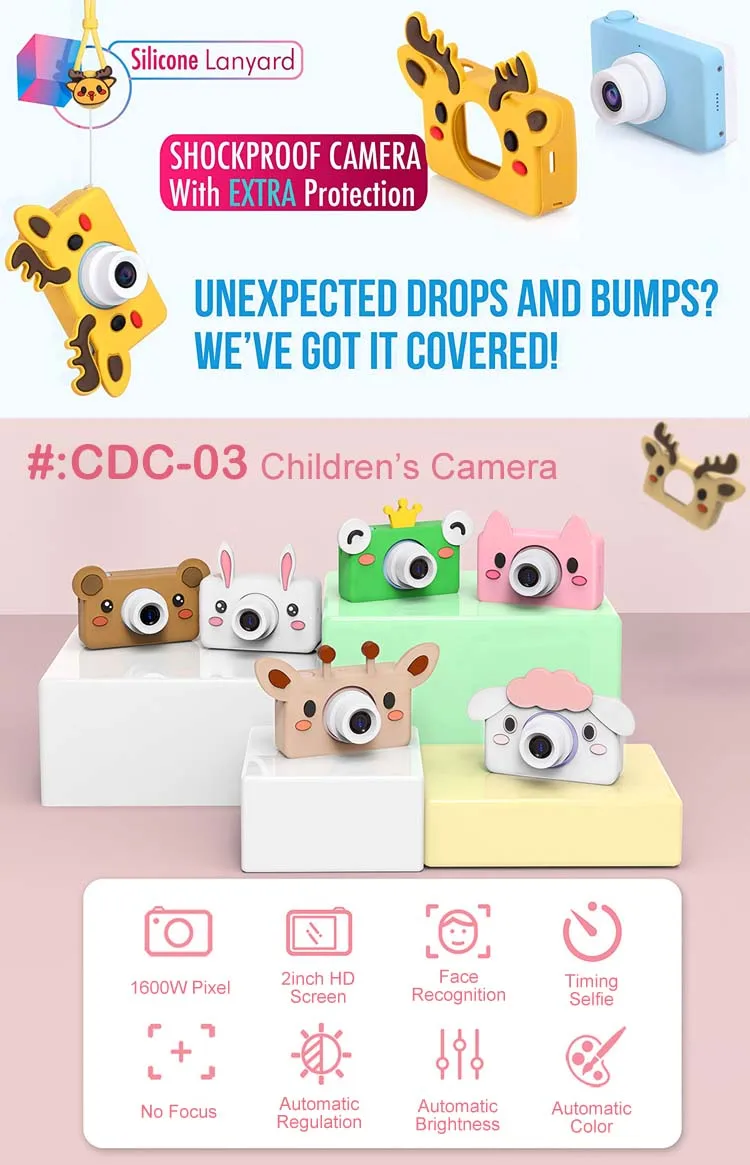 New Arrival Cute Kid's Camera CDC-03 Cartoon HD Screen Kid's Enlightenment Toy Birthday Gift Photo Video Camera