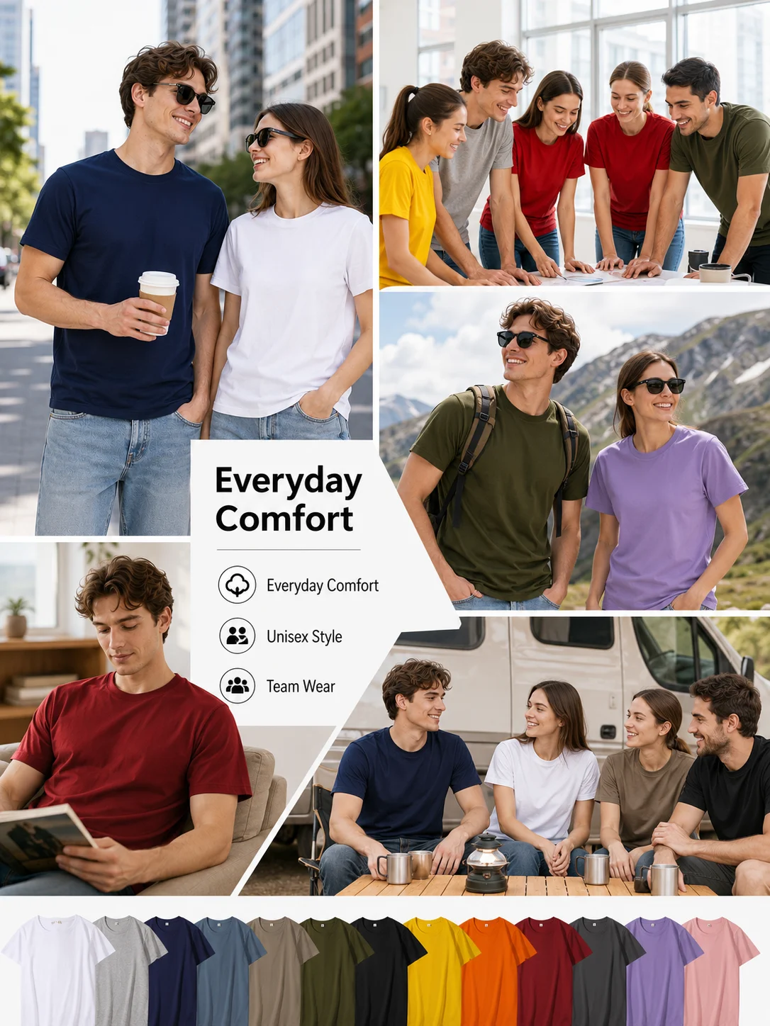 200GSM Cotton Crew Neck T-Shirt Custom Color Unisex Soft Durable Everyday Essential Tee OEM