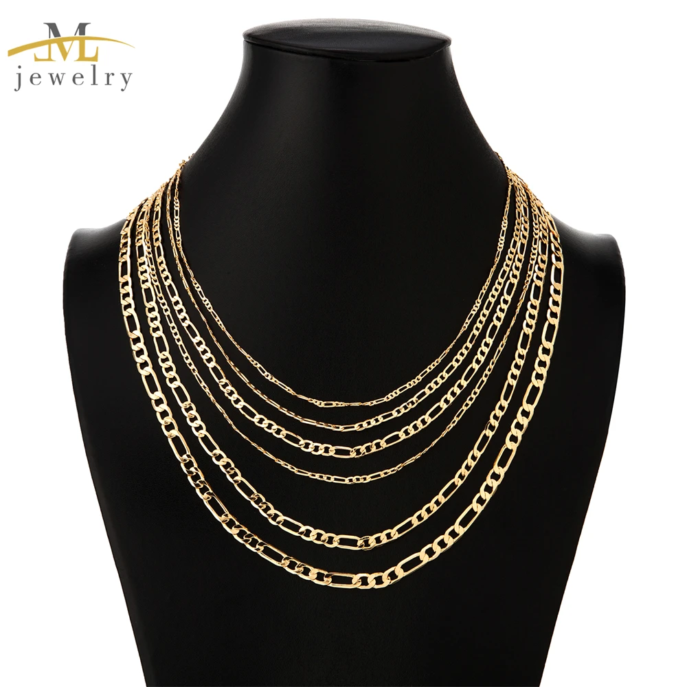 Jml 14k Cadena De Oro Laminado Gold Plated Cuban Chain Necklace Figaro