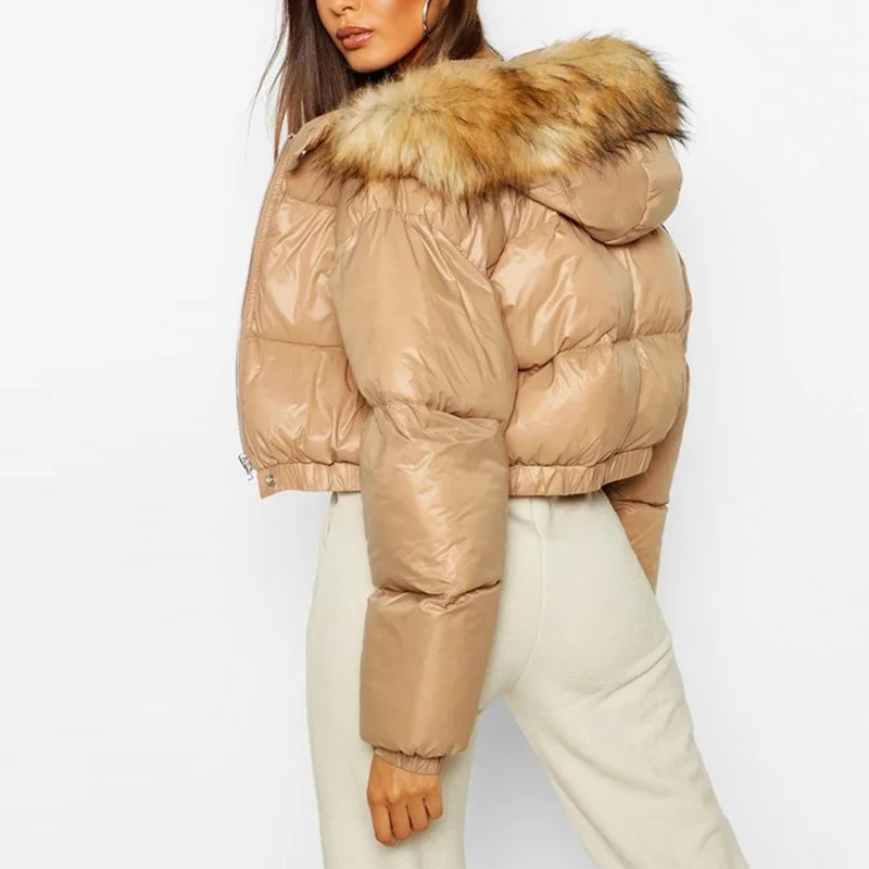 cropped padded jacket with faux fur hood