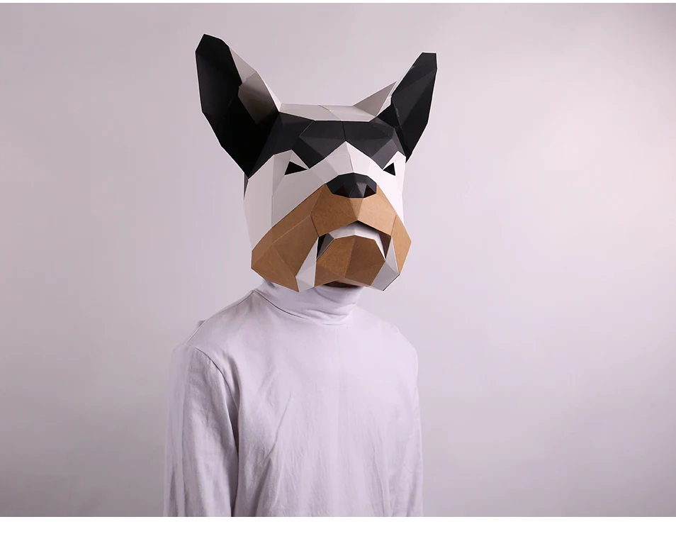 斗牛犬头纸模型头设置 diy 全脸可爱 ins 面具 web 名人活动性能道具