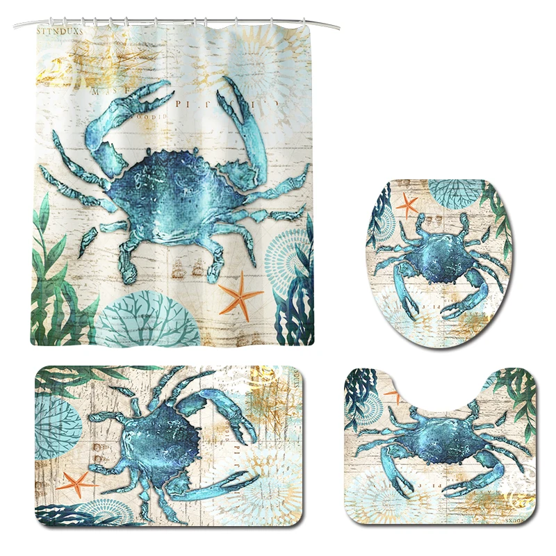 Ready to ship Bathroom Curtain Waterproof Fabric Shower Curtain and Bath Mat Cover Set 4Pcs
