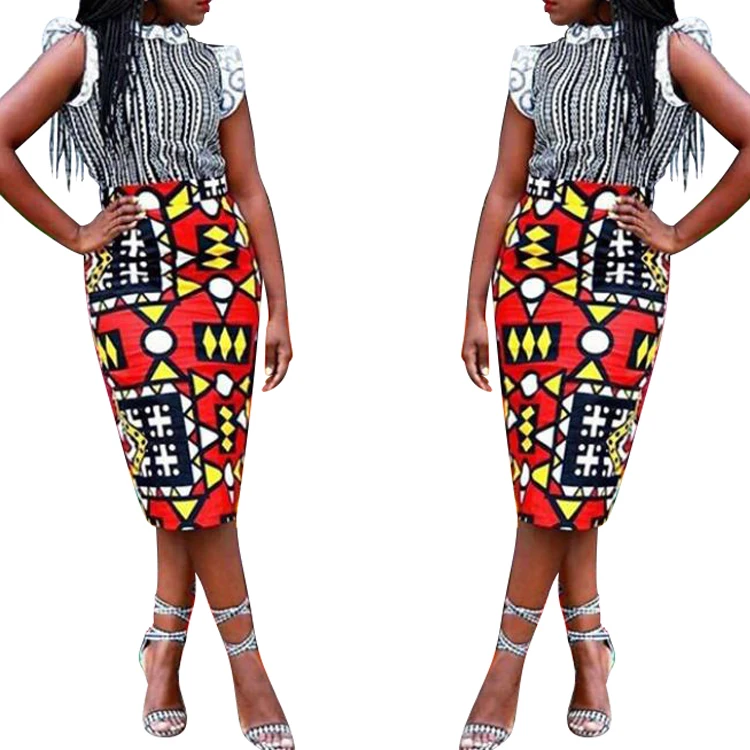 2019 Wholesale African Print Casual Dress With Ruffles Cuffs Women Work ...