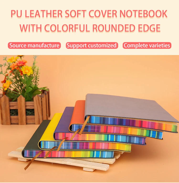 2021 New arrivals elegant high quality pu soft cover notebooks  leather school student notebook with bookmarks