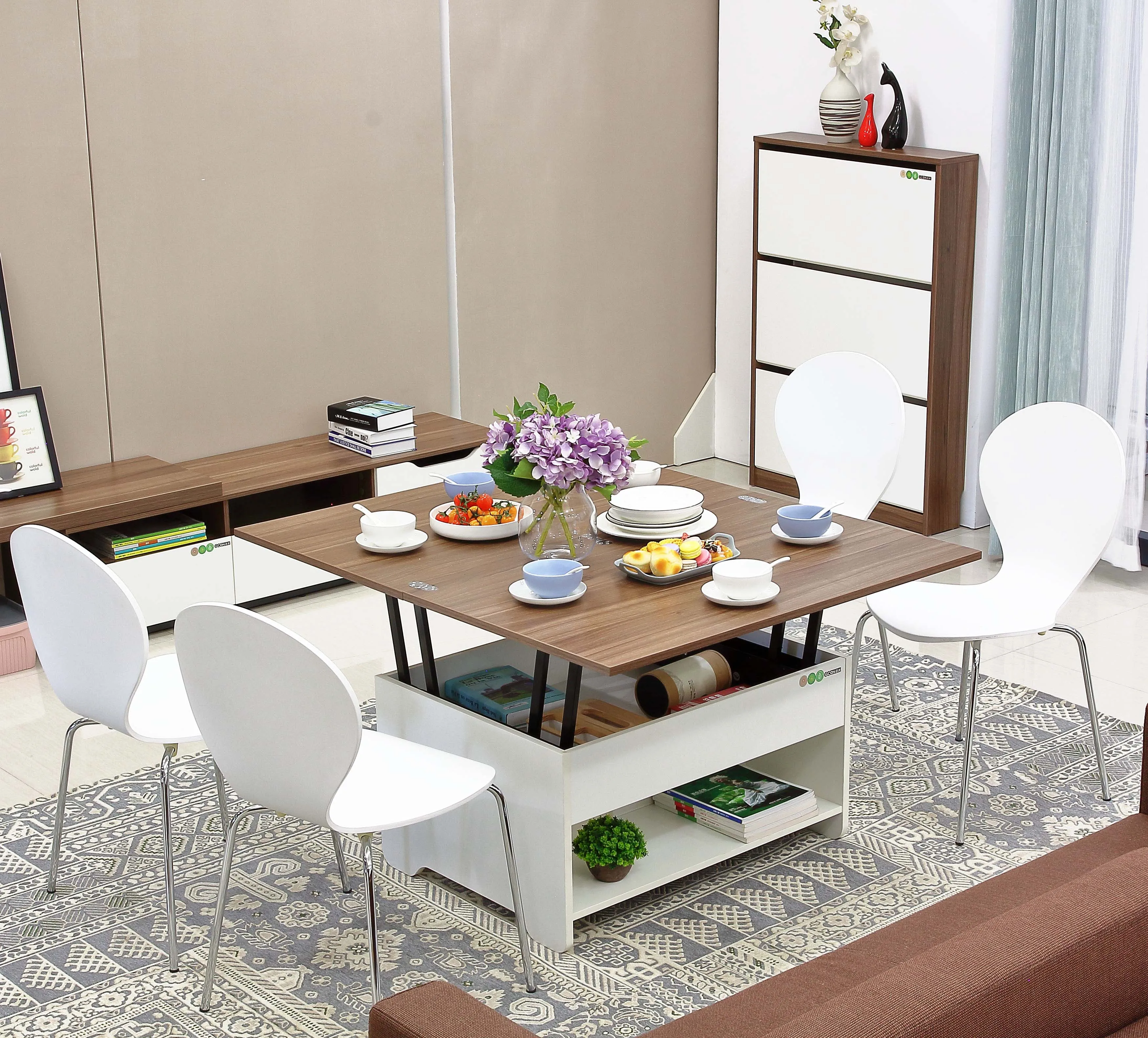 Modern New Multi-functional Lift Top Coffee Table For 4 Chairs Dining