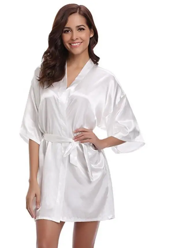 Wholesale Pure Color Kimono Robe Short Satin Bath Robe Women - Buy ...