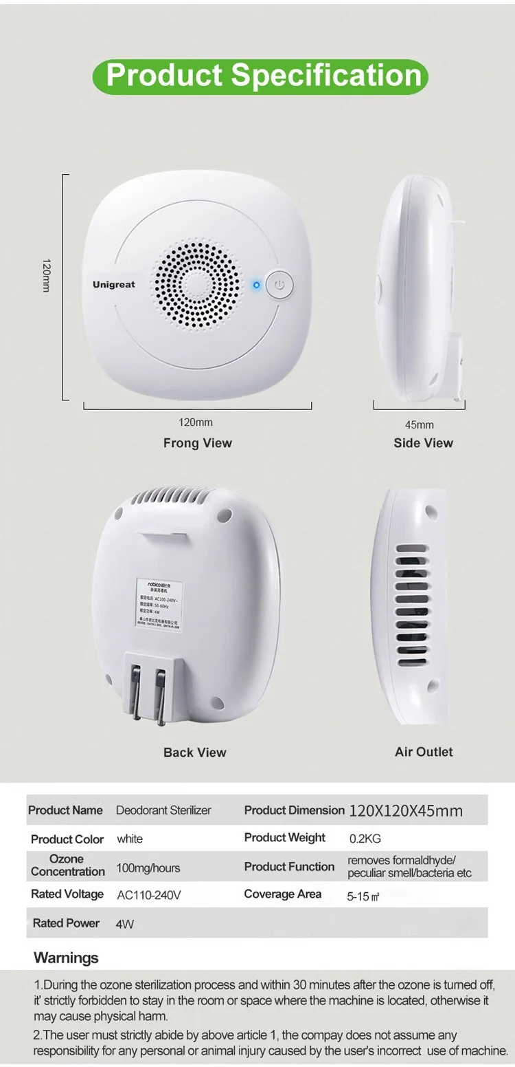 High quality factory price home personal use air freshenerportable mini air purifier ozone generator