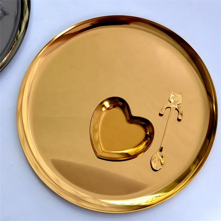Round metal dish Wedding game party stainless steel Storage tray vintage gold color snack Fruit Desser plates MP-03