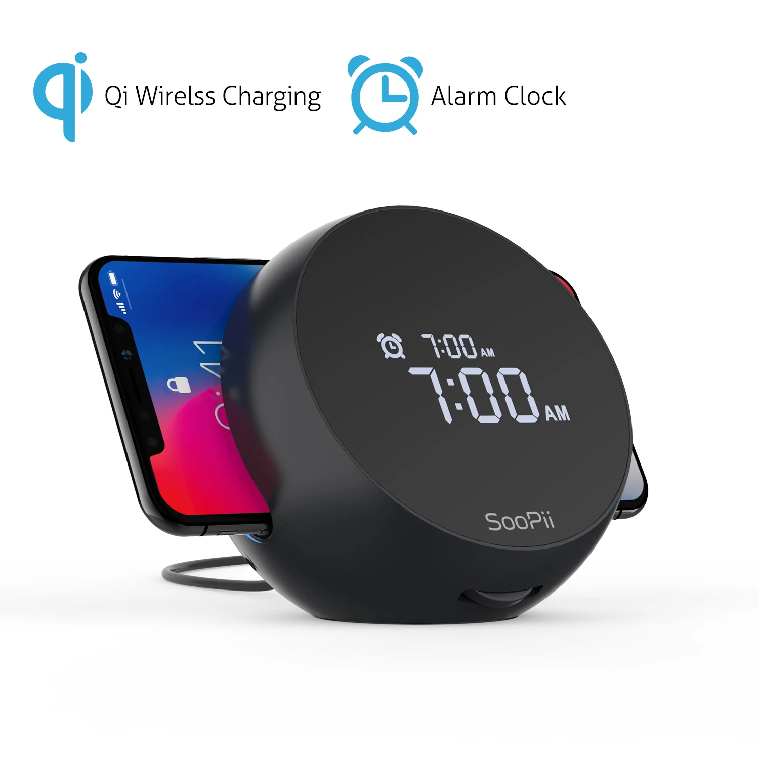 
SooPii Qi Wireless Charging Station with Alarm Clock, 10W Max Portable Charger for iPhone 11/11 Pro/11 Pro Max Samsung Galaxy 