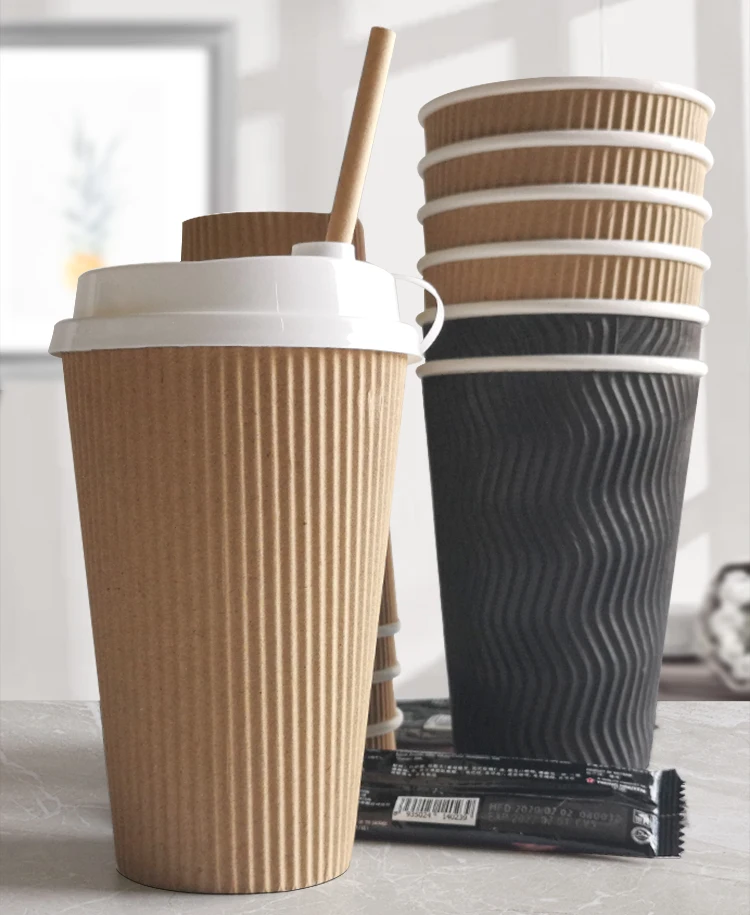 12oz Black Triple Ripple Wall Disposable Paper Coffee Cups 