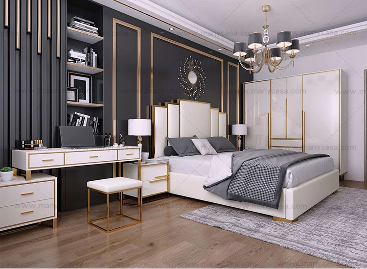 Mueble De Dormitorio Moderno,Tocador Blanco Con Base De Acero