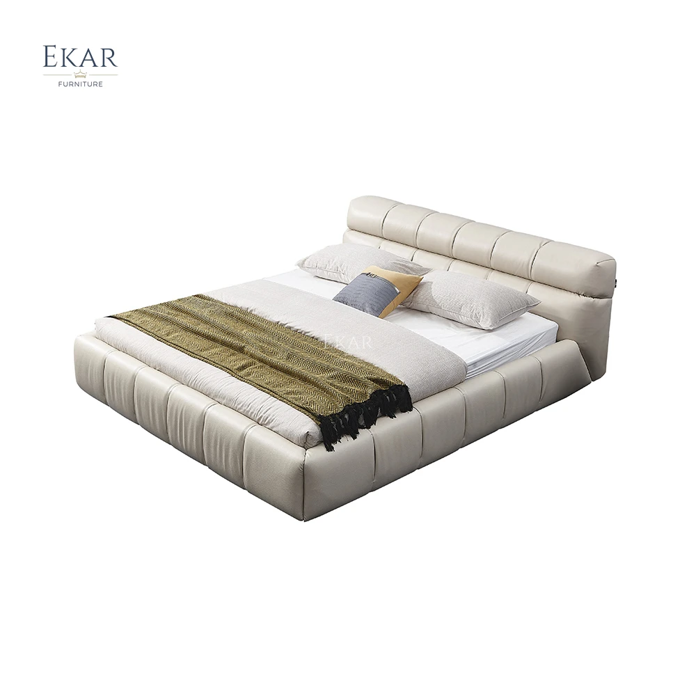 product ekar furniture modern contracted design bed solid wood headrest back bedroom bed-62