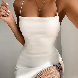 2021 New Fashion Sexy suspender dress with diamond tassel stitching at nightclub hem Short Line Of Love Dress In Black Evening