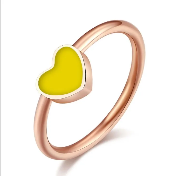 New Fashion Rose Gold Plated High Quality Green Love Heart Resizable Enamel Engagement Ring Jewelry