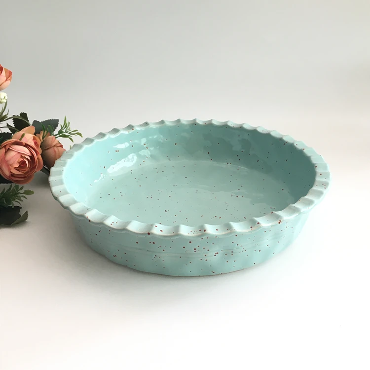 light green bakeware non stick deep crinkle round large ceramic pie dish for bakery.jpg