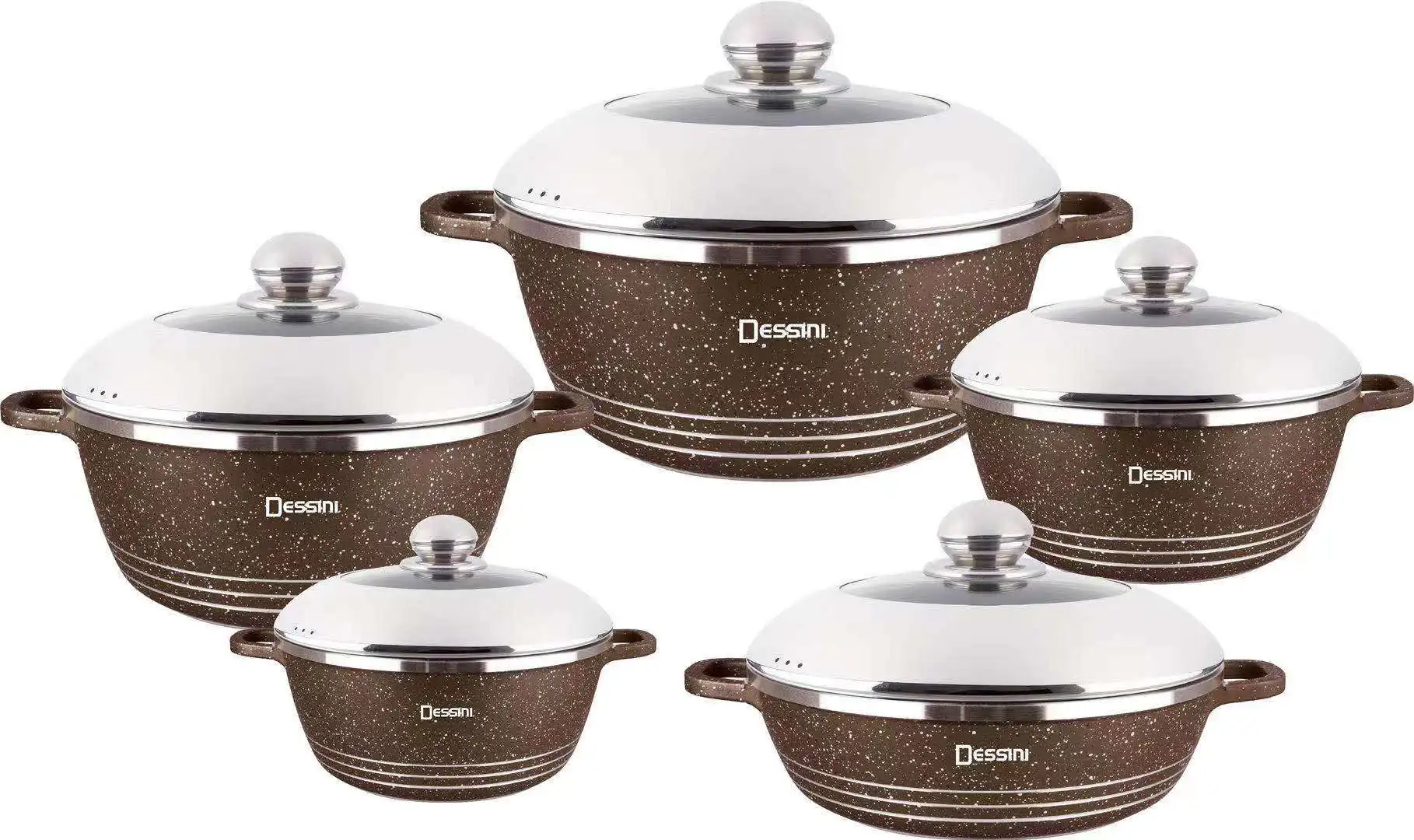 10pcs Aluminum Dessini Cookware Set Granite Marble Coated With